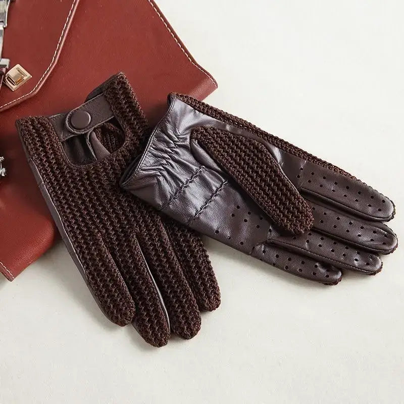 Men’s Retro Goatskin Driving Gloves – Full-Finger with Woven Back - Brown