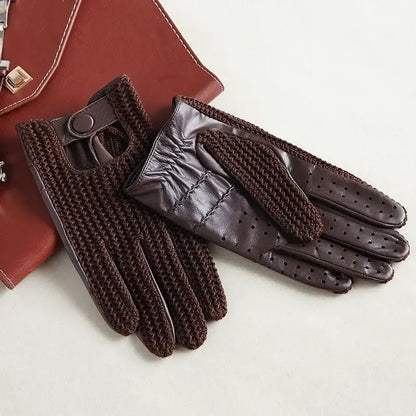Men’s Retro Goatskin Driving Gloves – Full-Finger with Woven Back - Brown