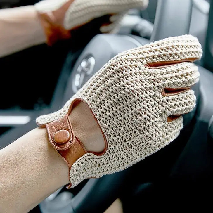 Men’s Retro Goatskin Driving Gloves – Full-Finger with Woven Back - Black