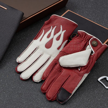 Men’s Deerskin Driving Gloves – Full-Finger with Flame Pattern Design - Red