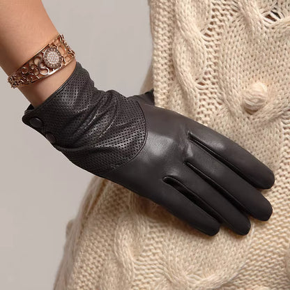 Women’s Sheepskin Driving Gloves – Lightweight & Breathable with Perforated Back
