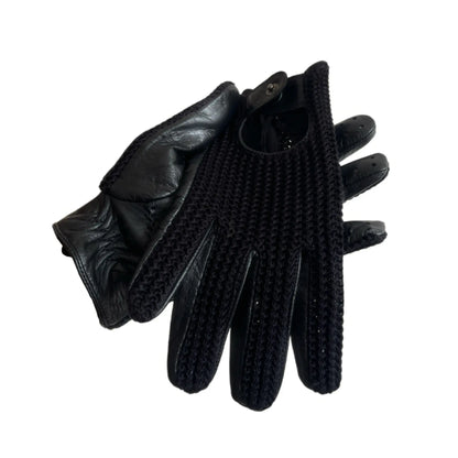 Men’s Retro Goatskin Driving Gloves – Full-Finger with Woven Back - Black